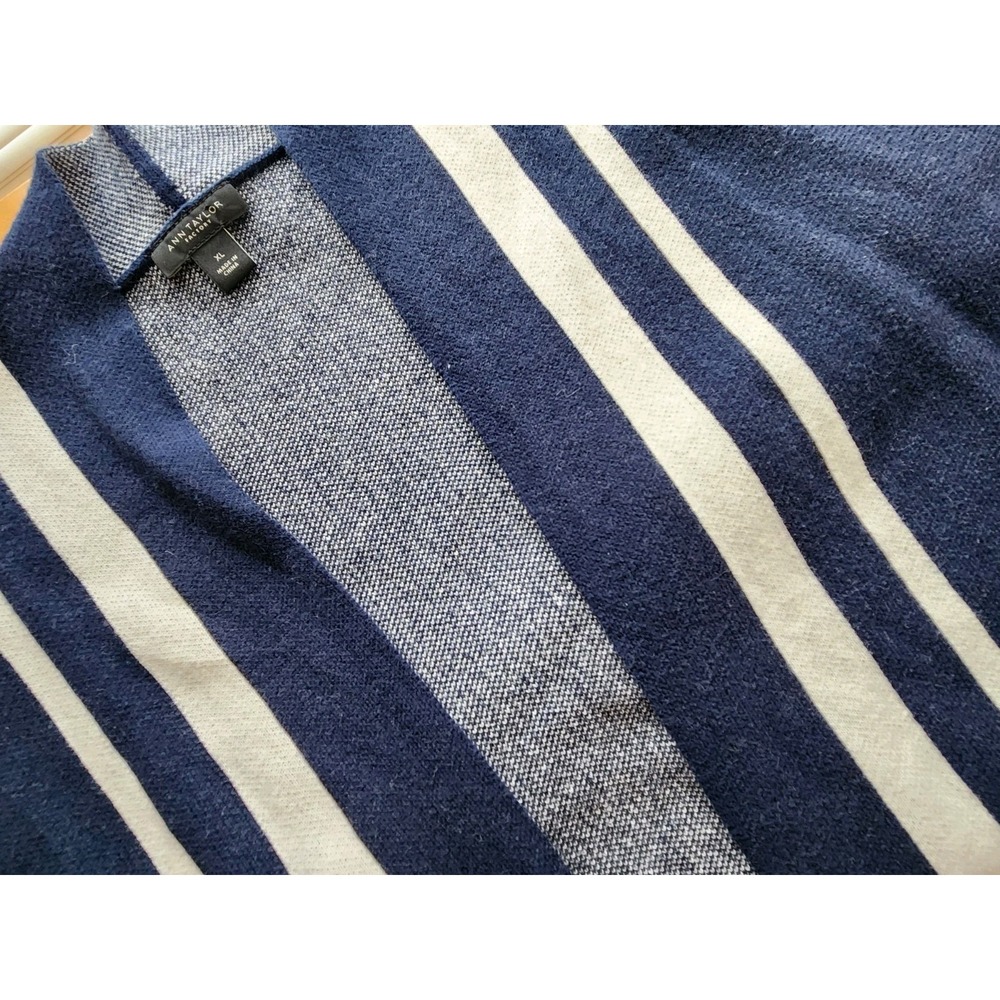 Ann Taylor Factory Open Front Cardigan With Wide Whit Striped.  Size  Xl - Picture 4 of 6